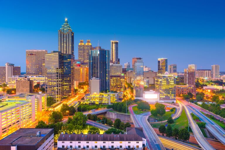 Downtown Atlanta cityscape at blue hour