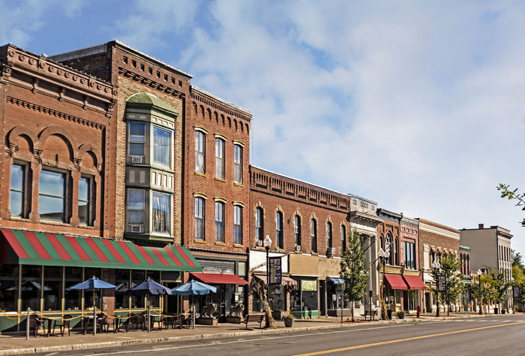 Row of storefronts along a small-town main street